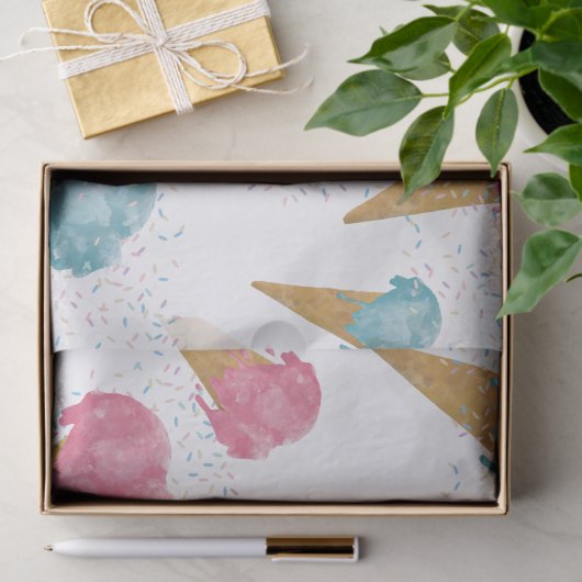 Pastel Retro Waterverf Ice Cream & Sprins Tissuepapier (Geschenk)