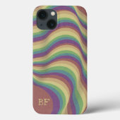 Pastel Retro Wavy Rainbow Lines Monogram Initialen Case-Mate iPhone Case (Achterkant)