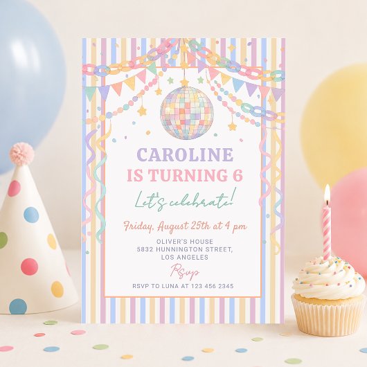 Pastel Retro Whimsical Disco Slinger Verjaardag Kaart