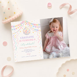 Pastel Retro Whimsical Disco Verjaardagsfoto Kaart