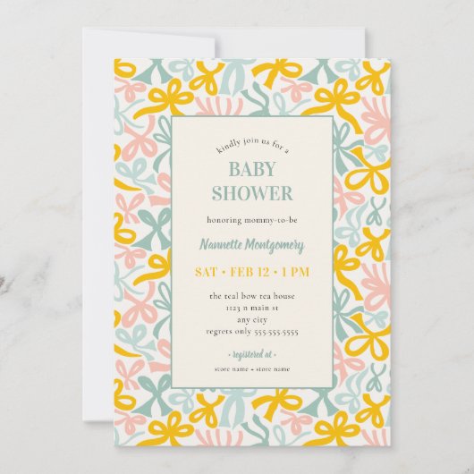 Pastel Ribbons and Bows Baby Shower Invitation Kaart (Voorkant)