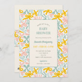Pastel Ribbons and Bows Baby Shower Invitation Kaart (Voorkant / Achterkant)