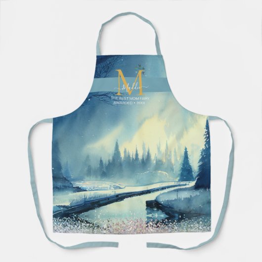 Pastel rivier pineforest artsblauw aangepast Monog Schort (Voorkant)