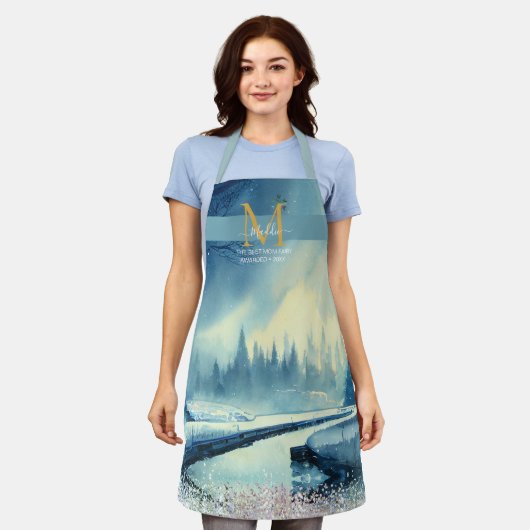 Pastel rivier pineforest artsblauw aangepast Monog Schort (Gedragen)