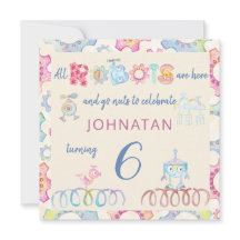 Pastel Robots Verjaardag kinder feestuitnodiging