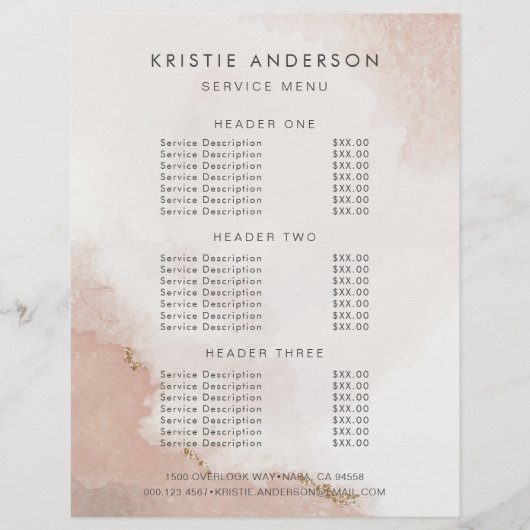 Pastel robuuste roze en Gold Pricing & Services Flyer (Voorkant)