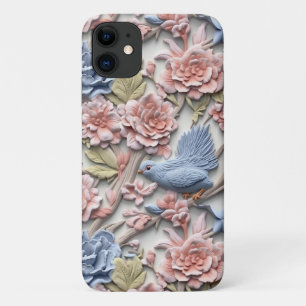 Pastel rococo bloemig met vogel Case-Mate iPhone case