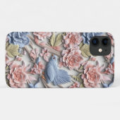 Pastel rococo bloemig met vogel Case-Mate iPhone case (Achterkant (horizontaal))