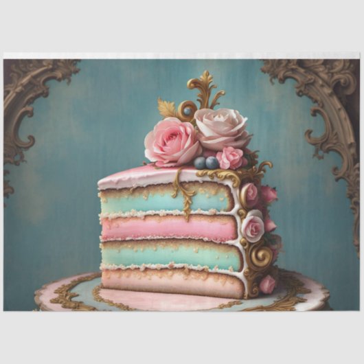 Pastel Rococo Cake Slice Decoupage Papier | weefse (Voorkant)