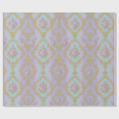 Pastel Rococo Damast – Antiek Goud & Rozen Cadeaupapier (Vlak)