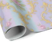 Pastel Rococo Damast – Antiek Goud & Rozen Cadeaupapier (Rol Hoek)