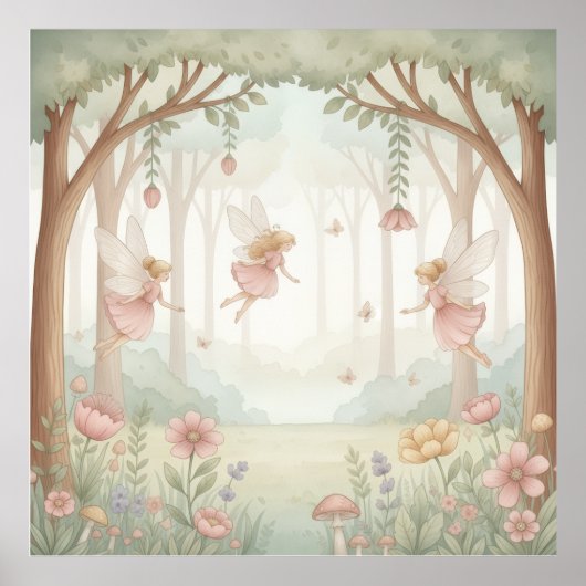 Pastel Rococo Fairy Garden Whimsical Nursery Mura  Poster (Voorkant)