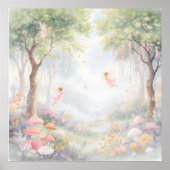 Pastel Rococo Fairy Garden Whimsical Nursery Mural Poster (Voorkant)