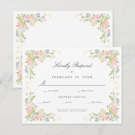 Pastel Rococo Garden Ornate Floral Wedding RSVP Kaartje
