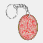 Pastel Rode Bloemen op Crème - Monogrammed Sleutelhanger (Voorkant Links)
