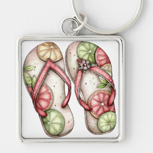 PASTEL RODE & GROENE ZOMER FLIP FLOPS SLEUTELHANGER (Voorkant)