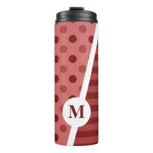 Pastel Rode Polka stippen en strepen: Monogram Thermosbeker