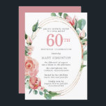 Pastel Rode Roos Bloem 60e Verjaardagsfeestje Kaart<br><div class="desc">Een zachte pastelrode kleur die bijna roze is, creëert een mooi bloemendesign op deze elegante uitnodiging voor een 60e verjaardag. De rode rozen zijn genesteld in diepgroene bladeren. De rozen en bladeren decoreren een chic gouden frame met meerdere strengen. 60e is geschreven in een grote rode tekst. De rest van...</div>