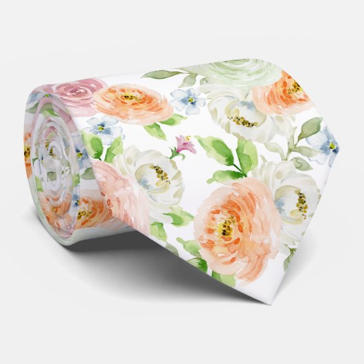 Pastel Romantic Rozen Patroon Stropdas (Opgerold)