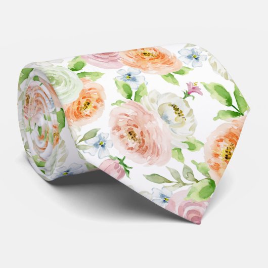 Pastel Romantic Rozen Patroon Stropdas (Opgerold)