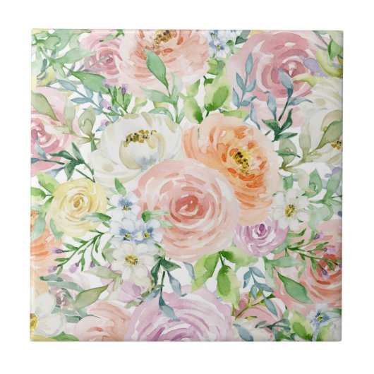 Pastel romantische tuin tegeltje (Voorkant)
