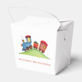 Pastel rood & blauw trein verjaardagsfeestje bedankdoosjes (Achterkant)