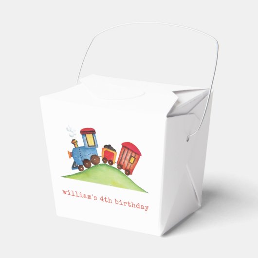 Pastel rood & blauw trein verjaardagsfeestje bedankdoosjes (Voorkant Zijde)