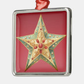 PASTEL ROOD GROEN GOUD PUNTIGE KERSTSTER METALEN ORNAMENT (Links)
