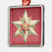 PASTEL ROOD GROEN GOUD PUNTIGE KERSTSTER METALEN ORNAMENT (Links)
