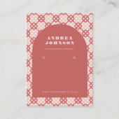 Pastel rood midden eeuw moderne boog oorbel displa visitekaartje (Voorkant)