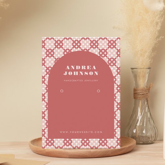 Pastel rood midden eeuw moderne boog oorbel displa visitekaartje