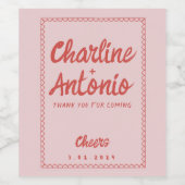 Pastel rood roze handschrift Retro bruiloft wijn Etiket (Enkel label)