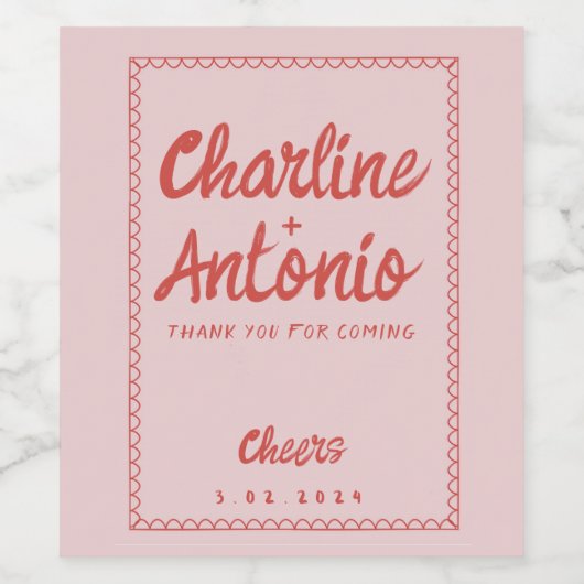 Pastel rood roze handschrift Retro bruiloft wijn Wijn Etiket (Enkel label)