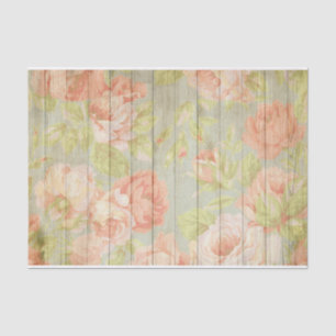 Pastel rood roze rozen op rustieke hout decoupage tissuepapier