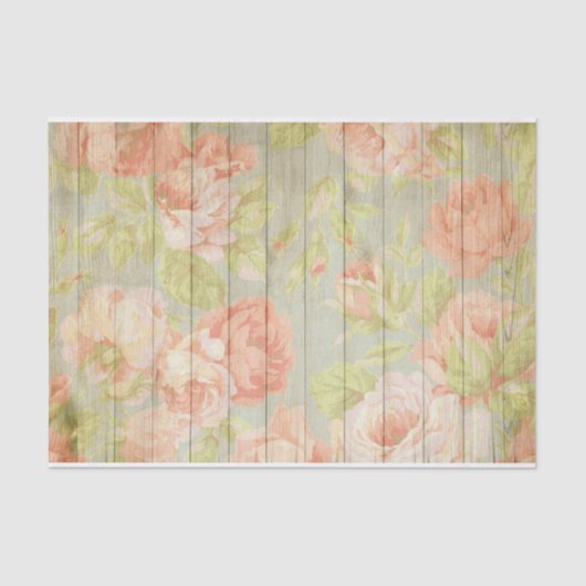 Pastel rood roze rozen op rustieke hout decoupage tissuepapier (Voorkant)