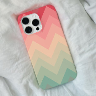 Pastel Rood Roze Turquoise Ombre Chevron Patroon iPhone 16 Pro Max Hoesje