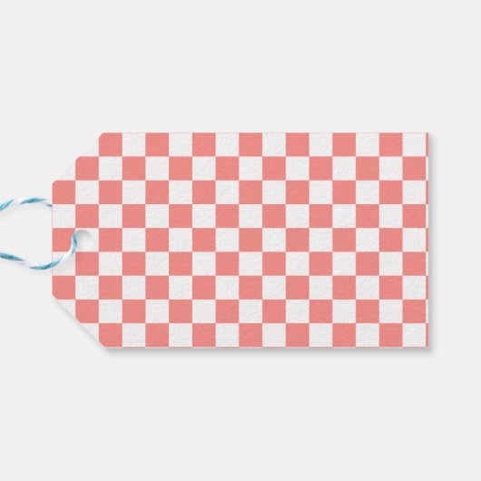 Pastel Rood Wit Geruit Checkerboard  Cadeaulabel (Achterkant Horizontaal)