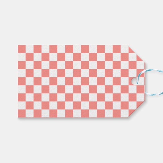 Pastel Rood Wit Geruit Checkerboard  Cadeaulabel (Voorkant (Horizontaal))