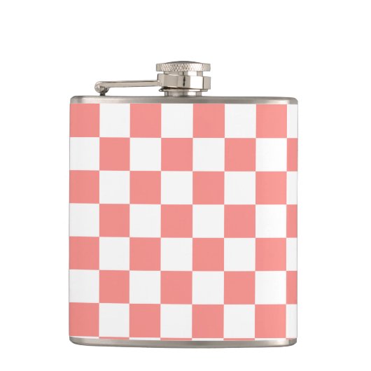 Pastel Rood Wit Geruit Checkerboard Heupfles (Voorkant)