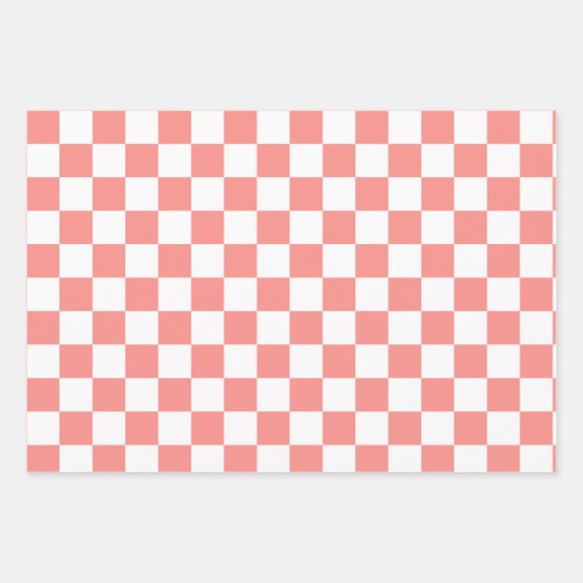 Pastel Rood Wit Geruit Checkerboard  Inpakpapier Vel (Voorkant 3)