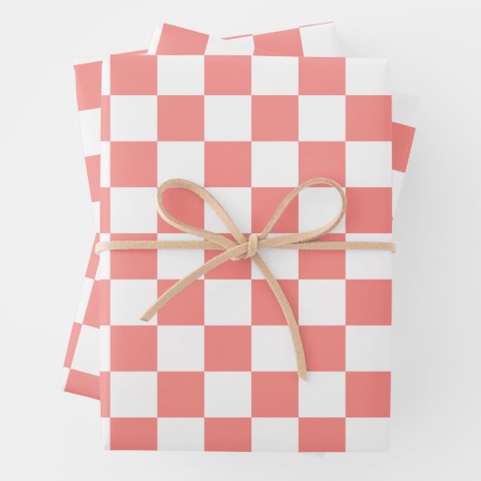 Pastel Rood Wit Geruit Checkerboard  Inpakpapier Vel (In situ)