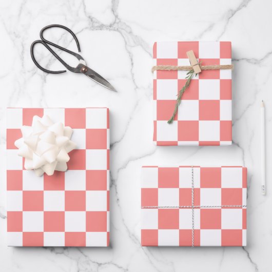Pastel Rood Wit Geruit Checkerboard  Inpakpapier Vel (Voorkant)