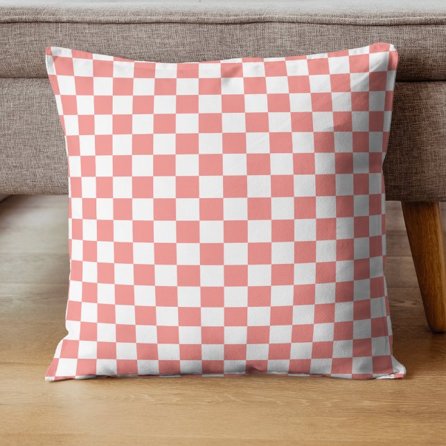Pastel Rood Wit Geruit Checkerboard  Kussen (Creator heeft geüpload)