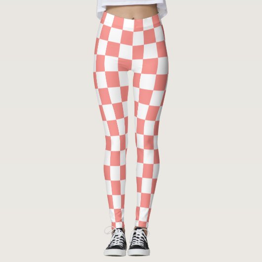 Pastel Rood Wit Geruit Checkerboard  Leggings (Voorkant)