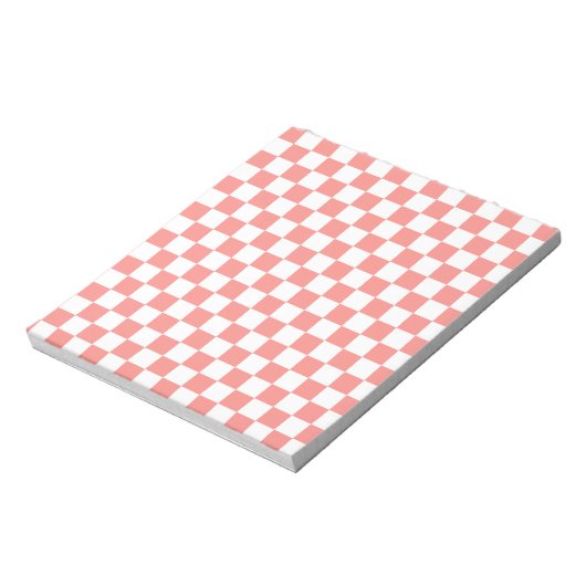 Pastel Rood Wit Geruit Checkerboard  Notitieblok (Linkerzijde)