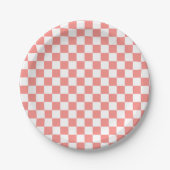 Pastel Rood Wit Geruit Checkerboard  Papieren Bordje (Voorkant)