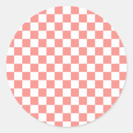 Pastel Rood Wit Geruit Checkerboard  Ronde Sticker