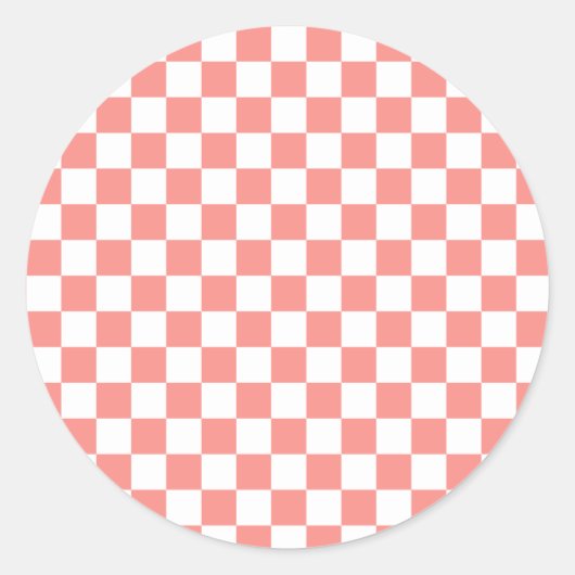 Pastel Rood Wit Geruit Checkerboard  Ronde Sticker (Voorkant)