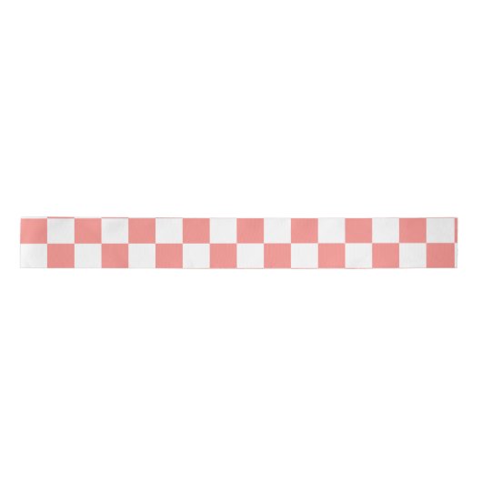 Pastel Rood Wit Geruit Checkerboard  Satijnen Lint (Voorkant)