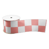 Pastel Rood Wit Geruit Checkerboard  Satijnen Lint (Spoel)